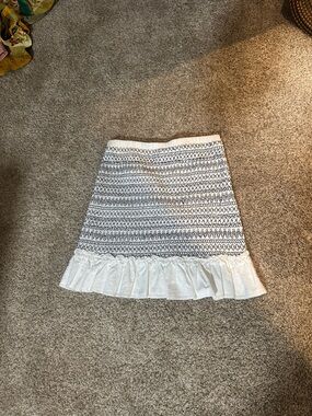 Chelsea & Violet White Skirt with Black Geometric Print and Ruffle Hem